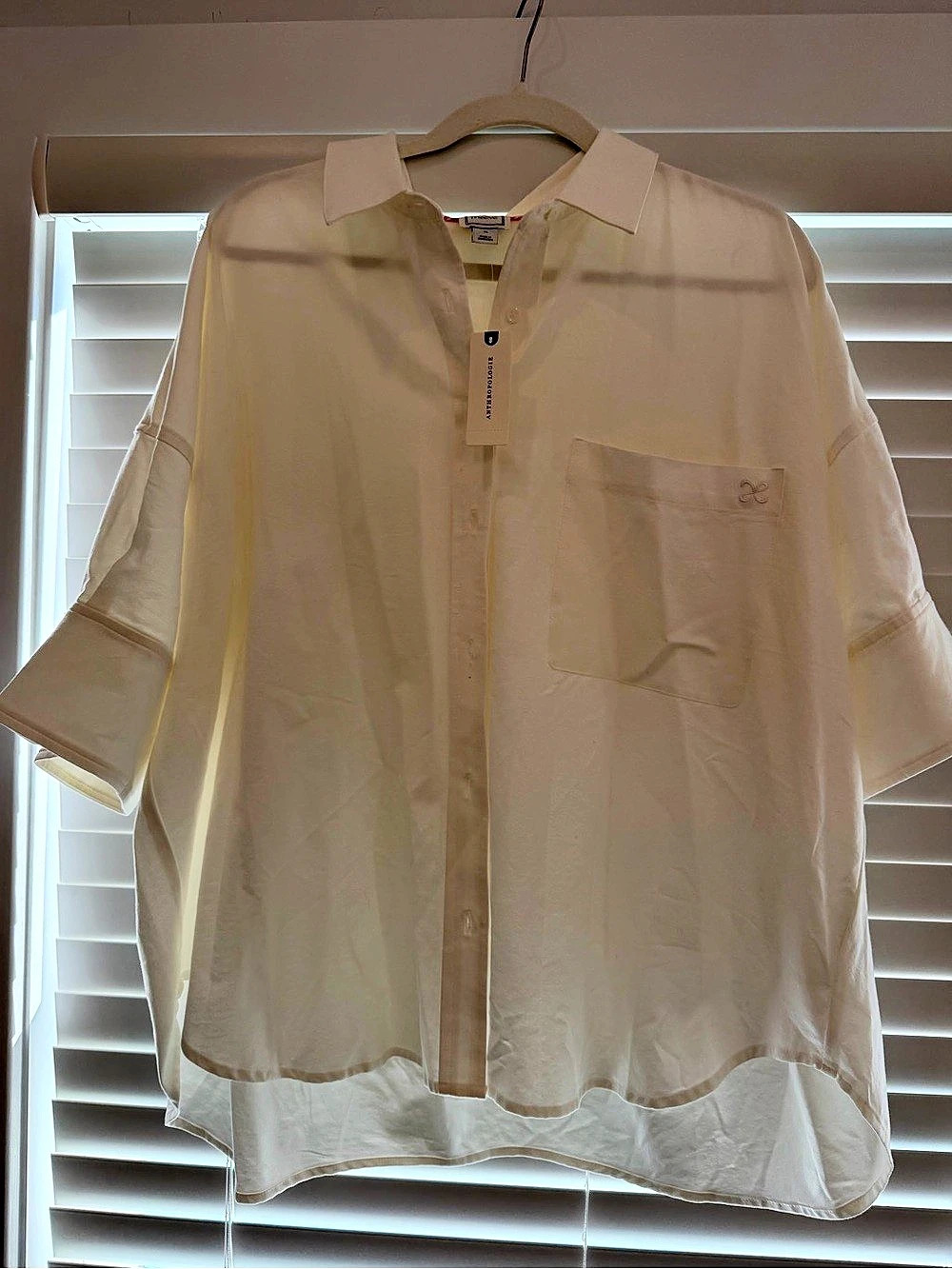 Anthropologie Maeve Short Sleeve Button Down Shirt White XL NWT